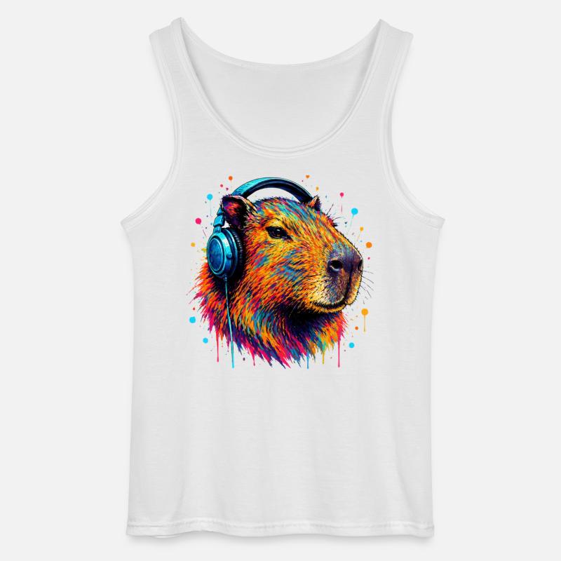 Bunte Kapibara mit Kopfhörern - Gildan Männer Tank Top - Weiß
