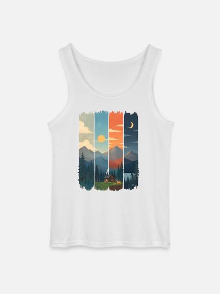 Horizons in four mountain panels - Gildan Men’s Tank Top - white