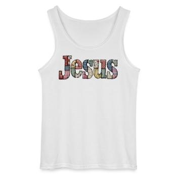Patchwork Jesus Schriftzug - Gildan Männer Tank Top - Weiß - Vorne - AI Model Male 185 dark (185cm)