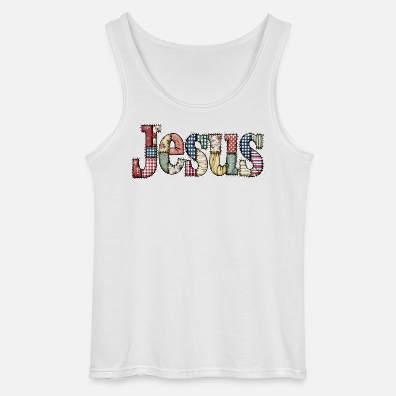 Lettrage Jésus en patchwork - Débardeur Gildan Homme - blanc