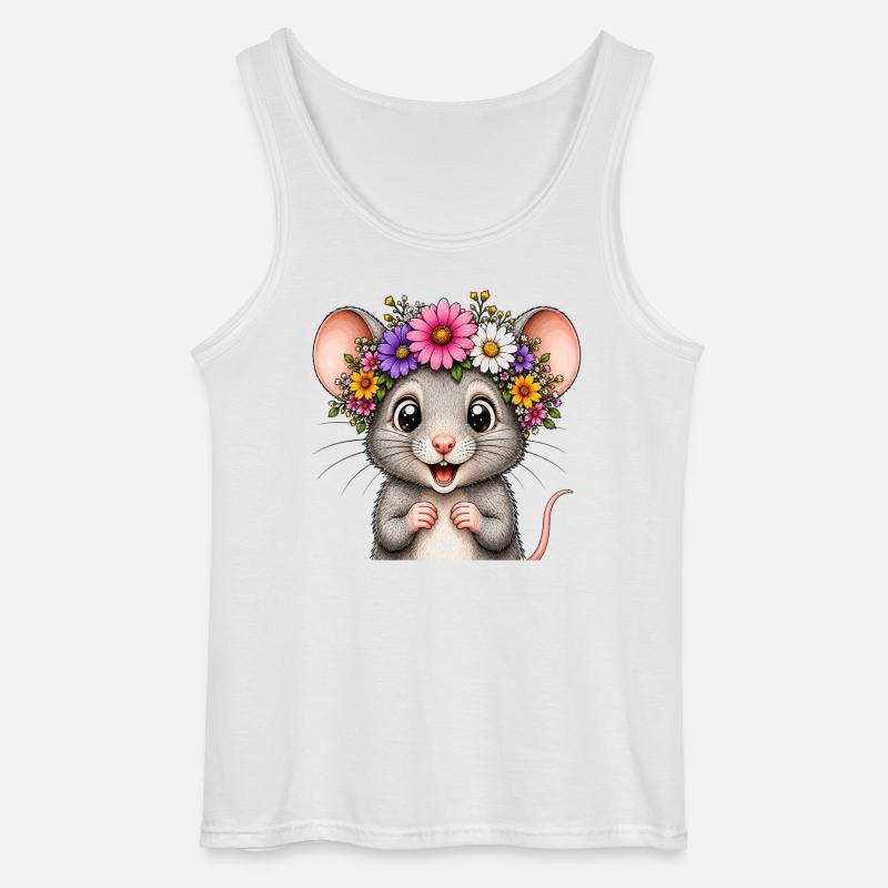 Fröhliche Maus mit Blumenschmuck  - Gildan Männer Tank Top - Weiß