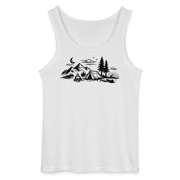 Camping Tent - Gildan Men’s Tank Top - white - Front - AI Model Male 185 dark (185cm)