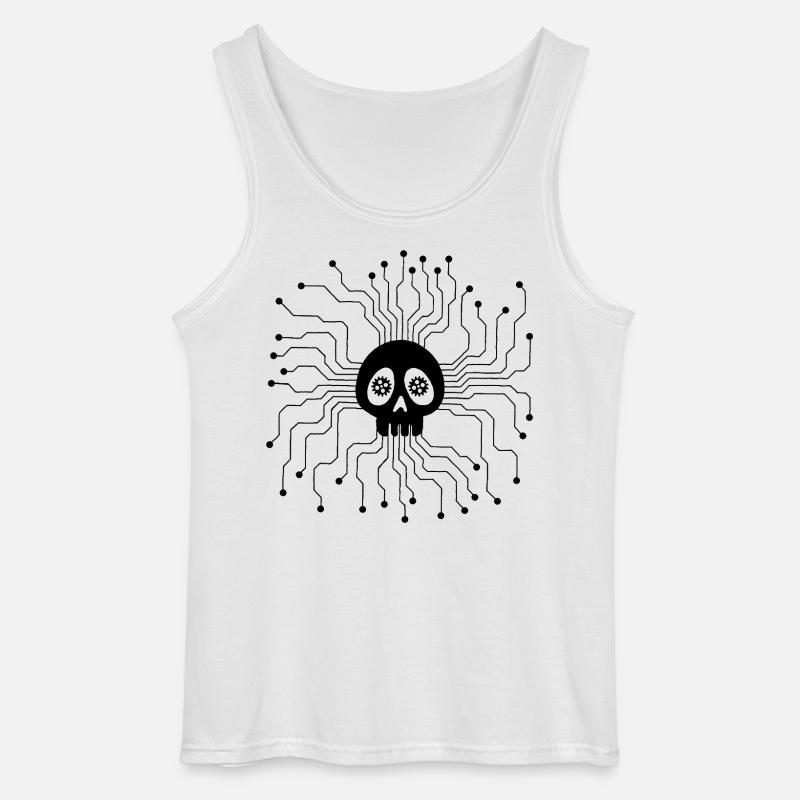 Microprocessor Skull (Black) - Gildan Men’s Tank Top - white