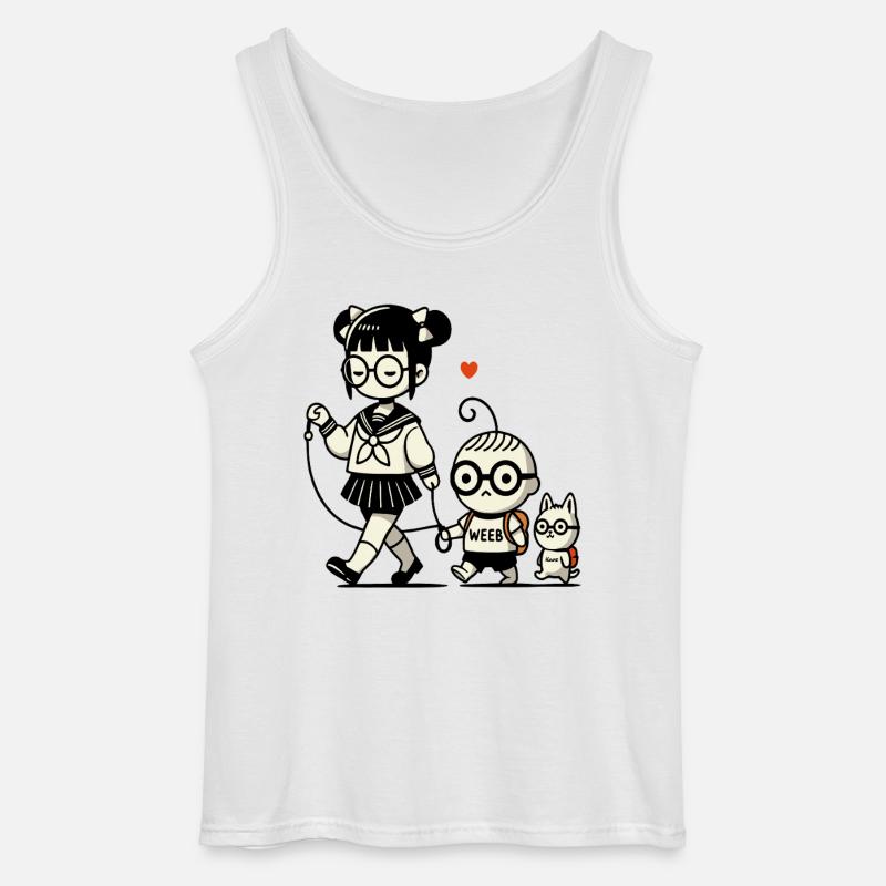japanisches Schulmädchen, kleiner Brudermit Hund - Gildan Männer Tank Top - Weiß