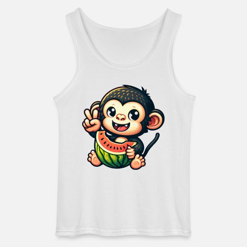 Schimpanse Mit Wassermelone Und Honigmelone - Gildan Männer Tank Top - Weiß