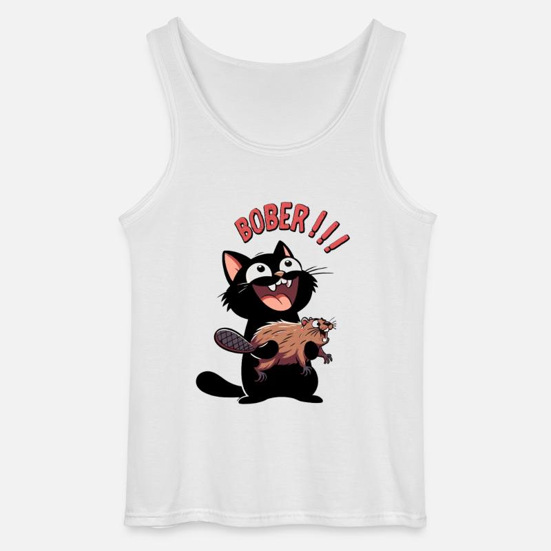 Hyper-Katze ruft „Bober!!!“ – Tierischer Ausraster - Gildan Männer Tank Top - Weiß