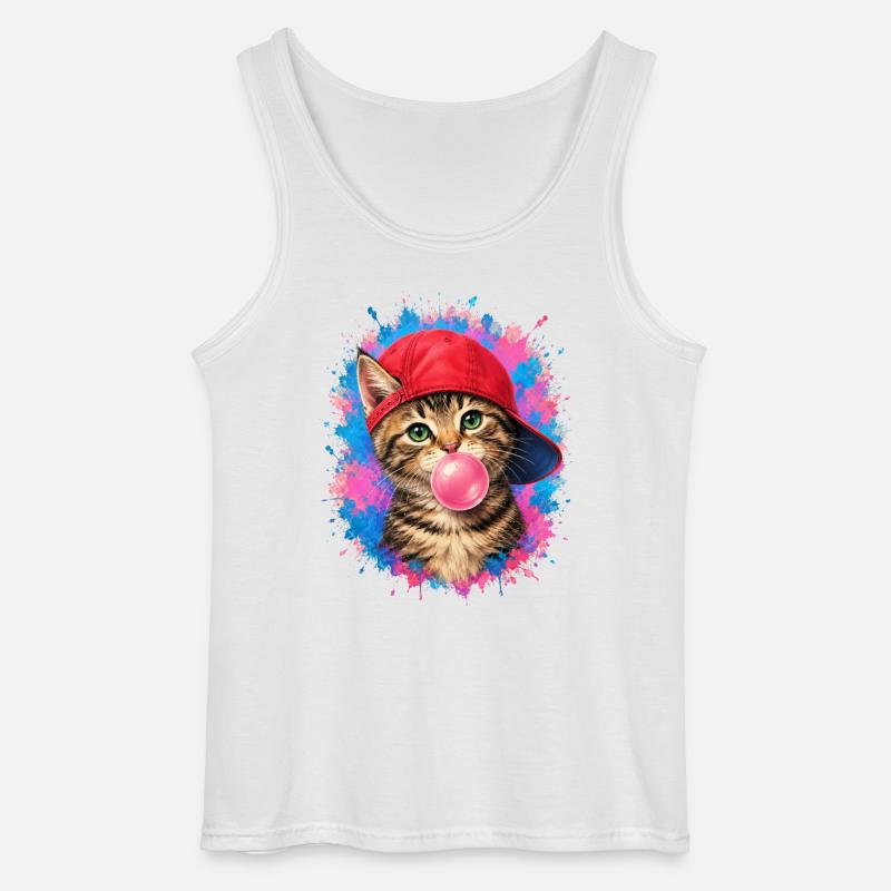 Coole Katze mit Cap und Kaugummi - Gildan Männer Tank Top - Weiß
