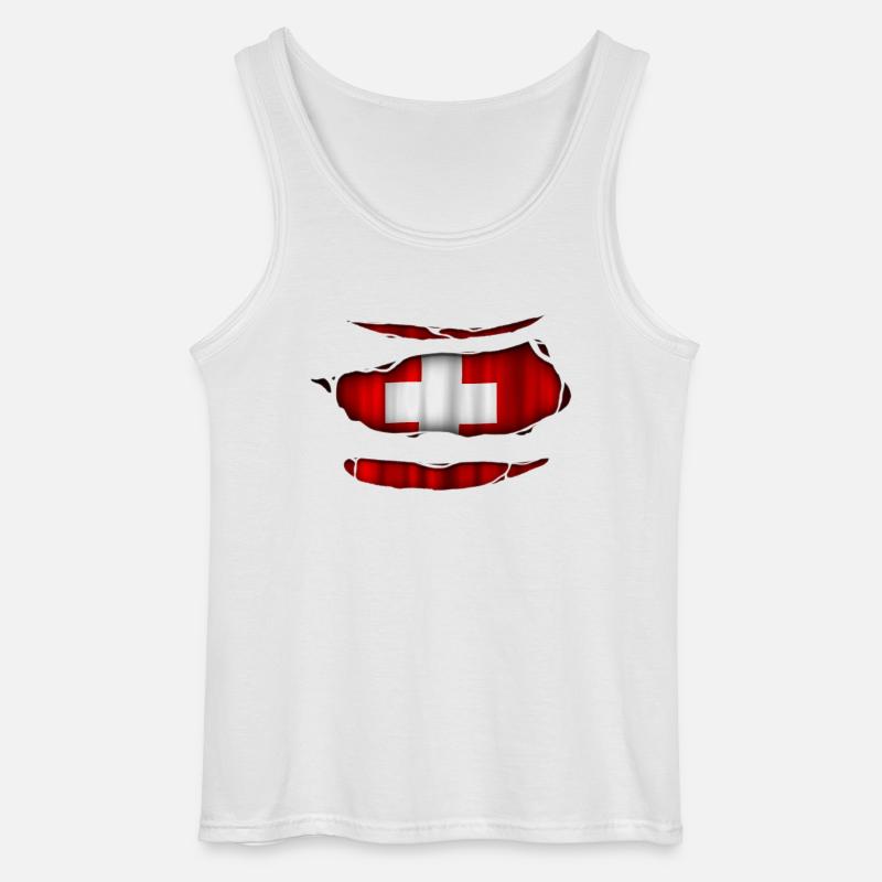 Schweiz Flag Rippede 017 - Gildan tanktop til mænd - hvid