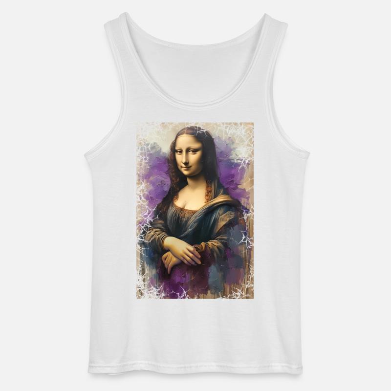 Mona Lisa w nowej odsłonie - olej na płótnie - Męski tank top Gildan - biały
