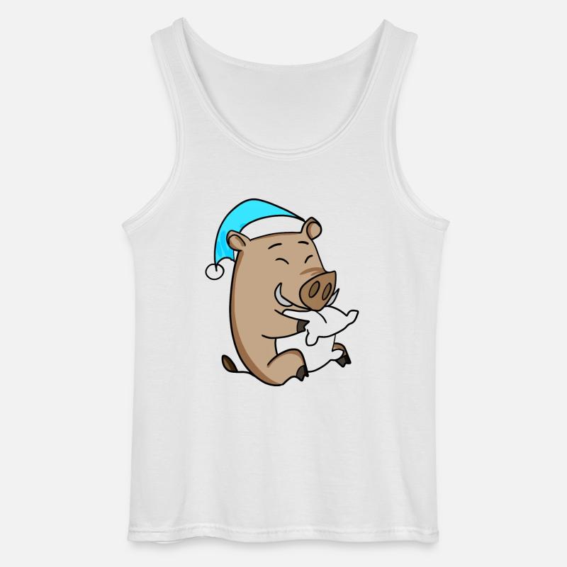 Cinghiale con cuscino e cuffia assonnata - Canotta da uomo Gildan - bianco