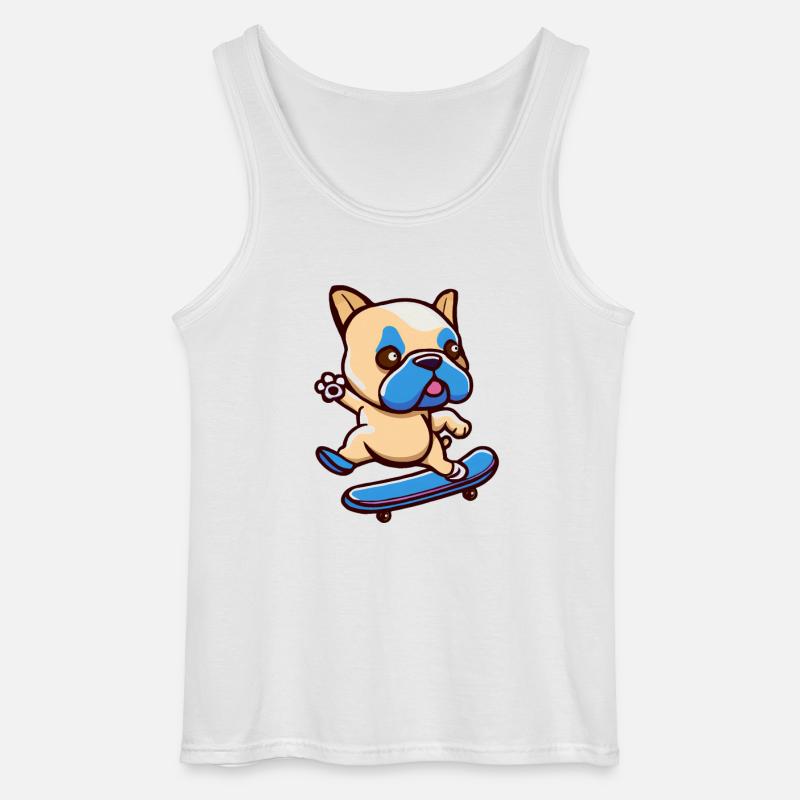 Süßer Mops Hund mit Skateboard - Gildan Männer Tank Top - Weiß