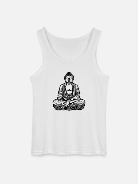 Far Eastern Buddha Lotus Meditation Tattoo Style - Gildan Men’s Tank Top - white