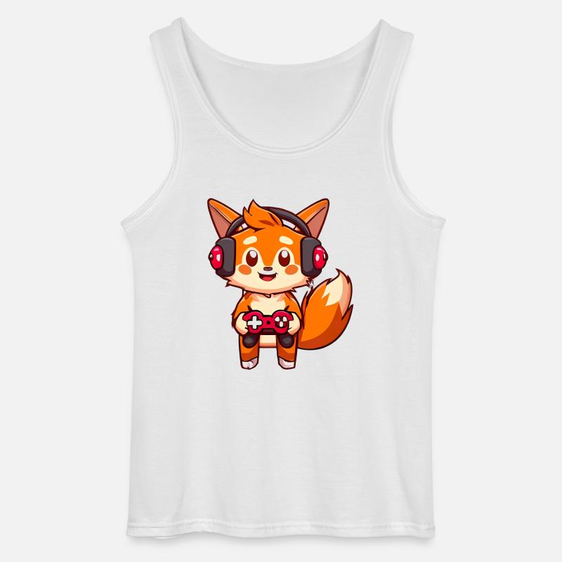 00237 roter Fuchs mit Kopfhörer und Controller - Gildan Männer Tank Top - Weiß