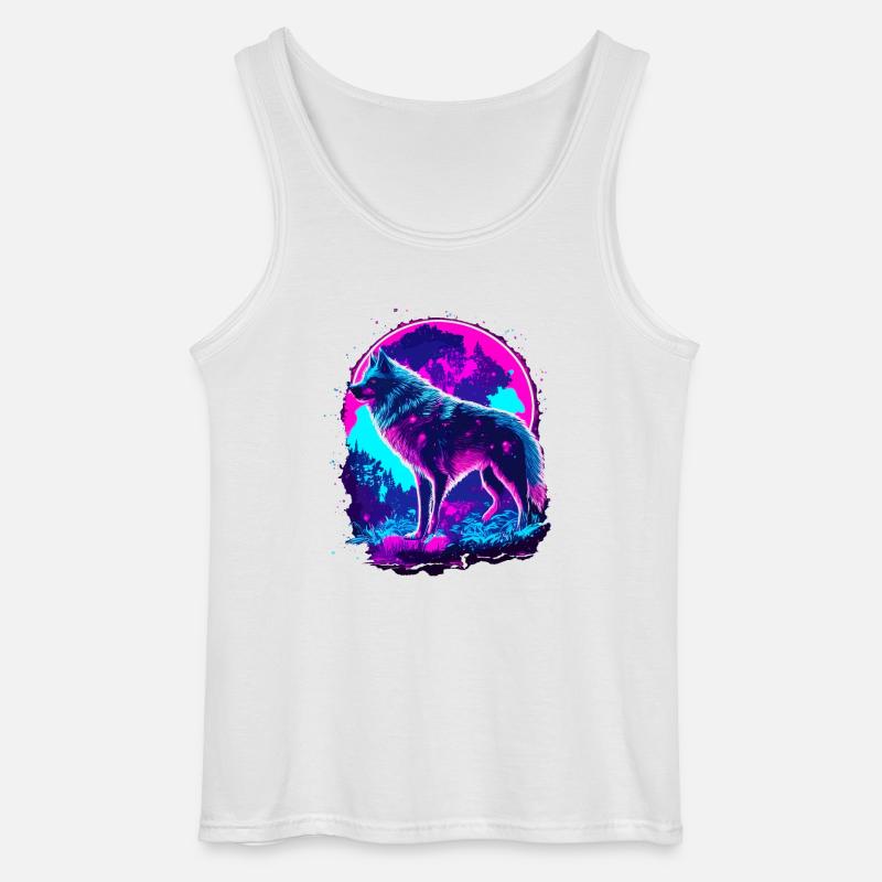 Wolfs Kunst Psychedelic Neon Synthwave - Gildan Männer Tank Top - Weiß