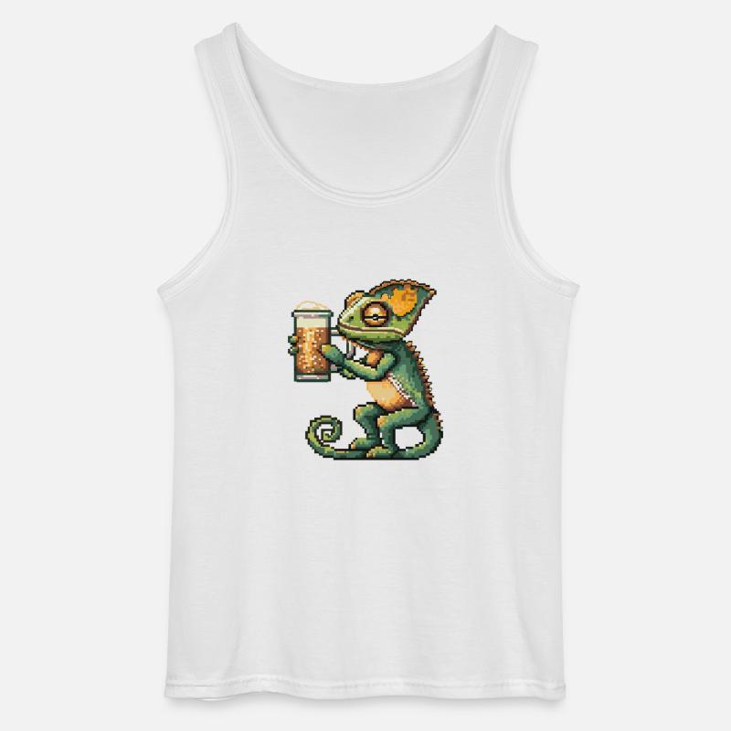 Chameleon Pixel Bier - Gildan Männer Tank Top - Weiß