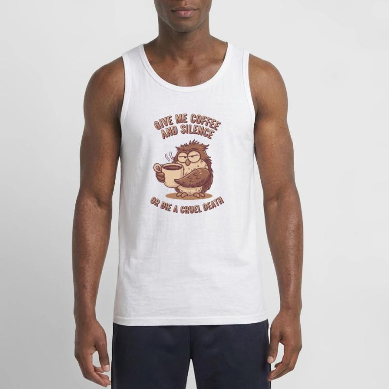 Kaffee Eule - geb mir Kaffee und Stille oder stirb Gildan Männer Tank Top