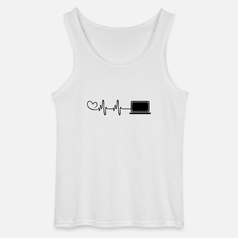 Laptop Heart Pulse Pc Programmer - Gildan Men’s Tank Top - white
