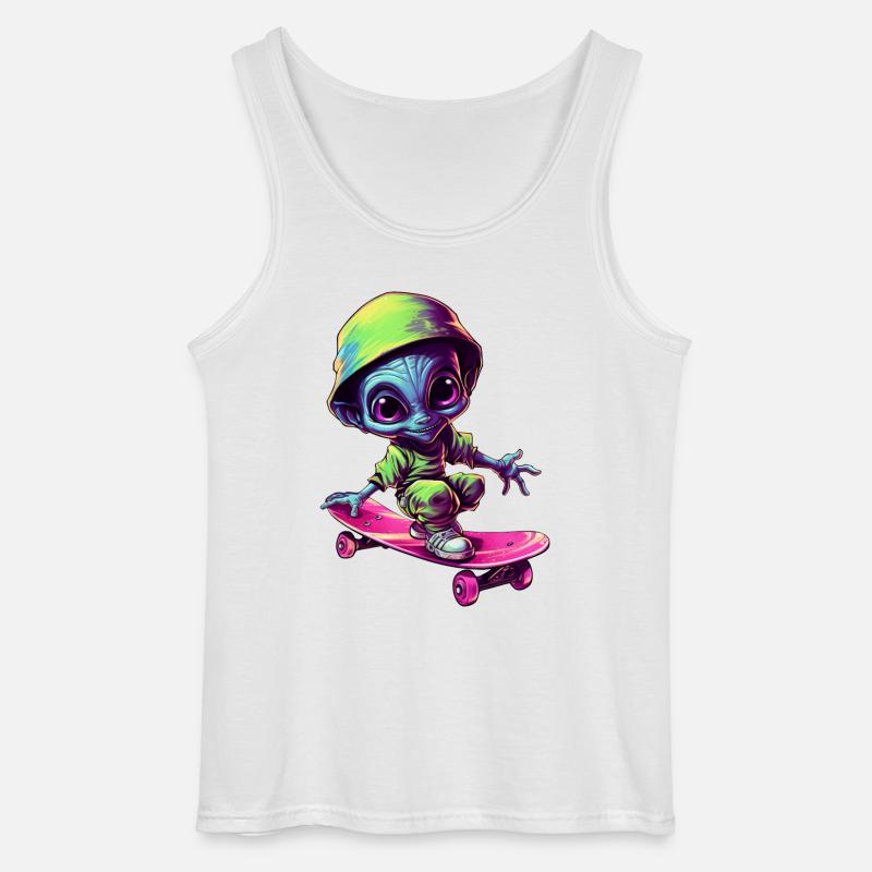 Blau-Pinker Alien Skateboarder: Kosmische Tricks - Gildan Männer Tank Top - Weiß