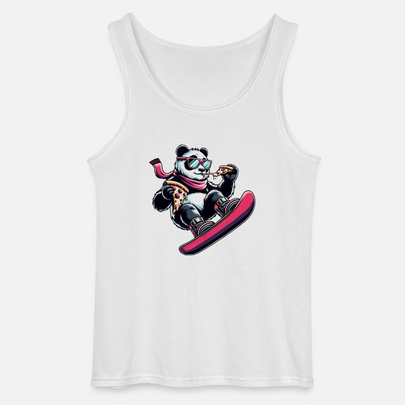 Pink Panda Snowboarder: Pizza Adventure - Gildan tanktop til mænd - hvid