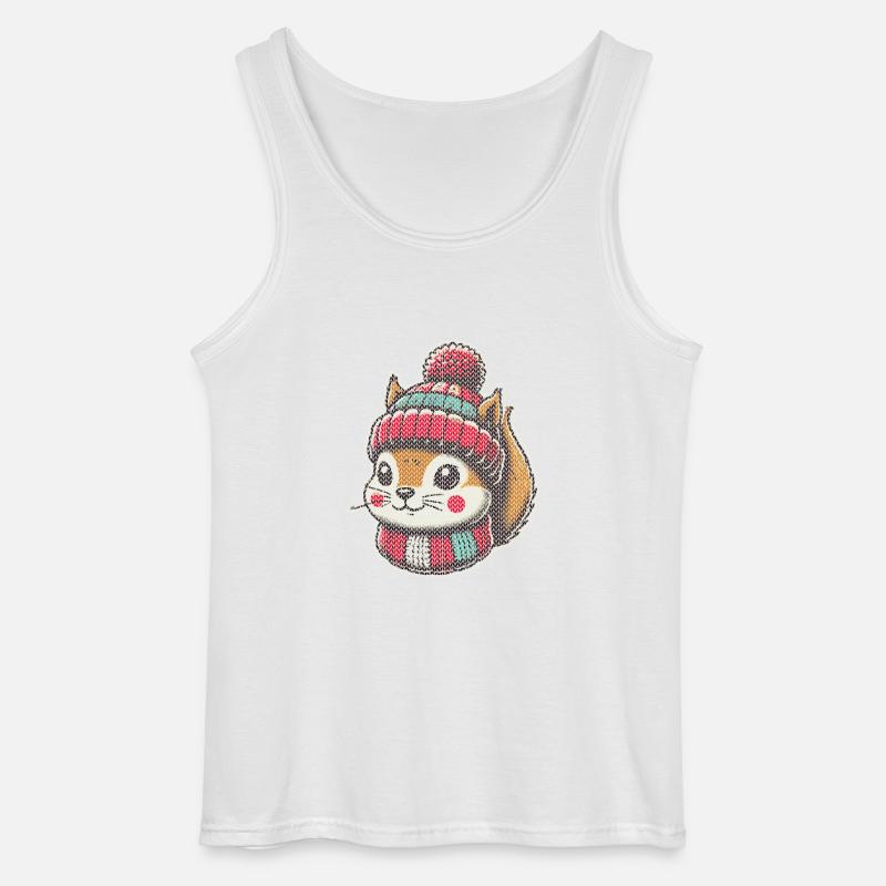 Cute Knitting Pattern Squirrel Winter - Gildan Men’s Tank Top - white