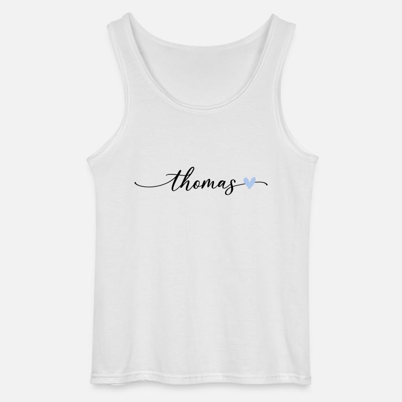 Thomas Name Calligraphy Font - Gildan Men’s Tank Top - white