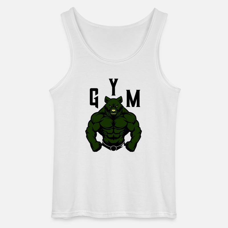 Bear Comic Gym Beast - Gildan Men’s Tank Top - white