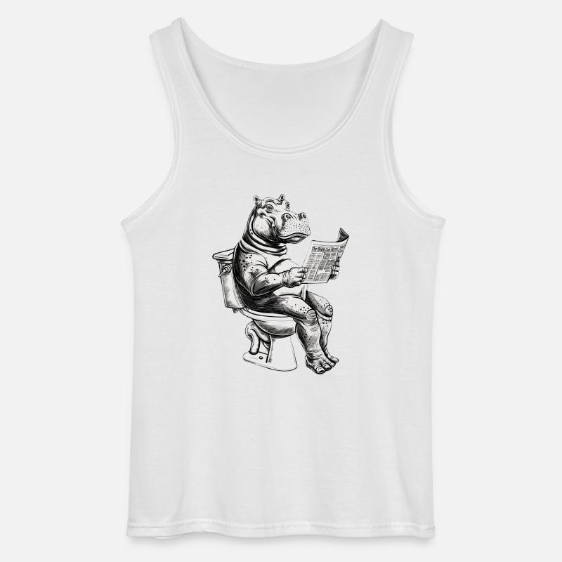 Lachendes Nilpferd mit Zeitung - Gildan Männer Tank Top - Weiß