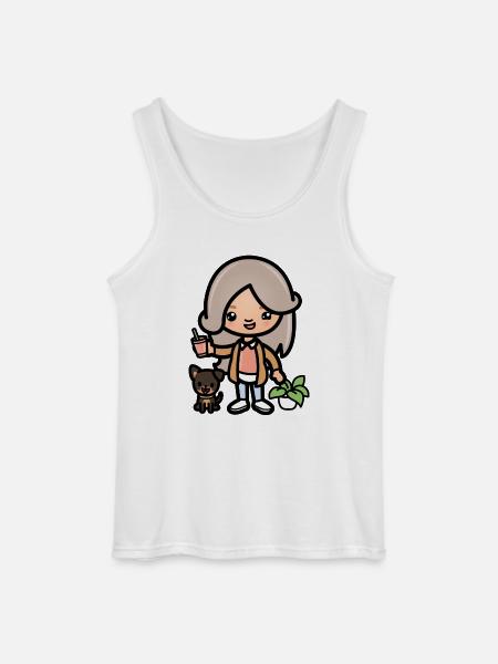 Cute toca girl - Aesthetic game character and dog - Gildan Men’s Tank Top - white