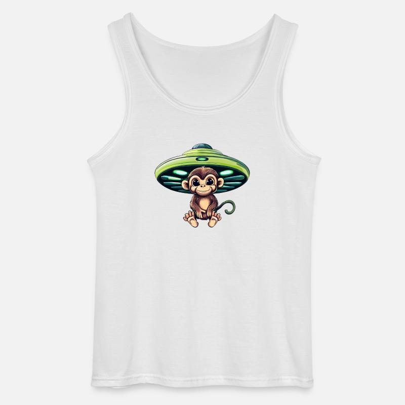 Alien-UFO und sitzender Schimpanse - Gildan Männer Tank Top - Weiß