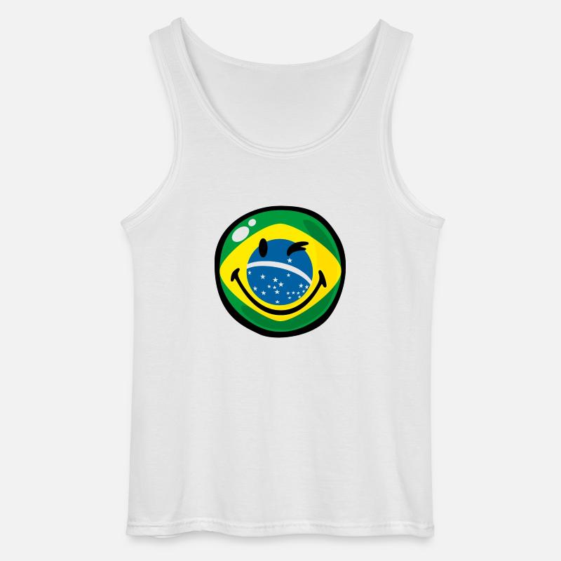 Smiley Flag Brazil - Gildan tanktop til mænd - hvid