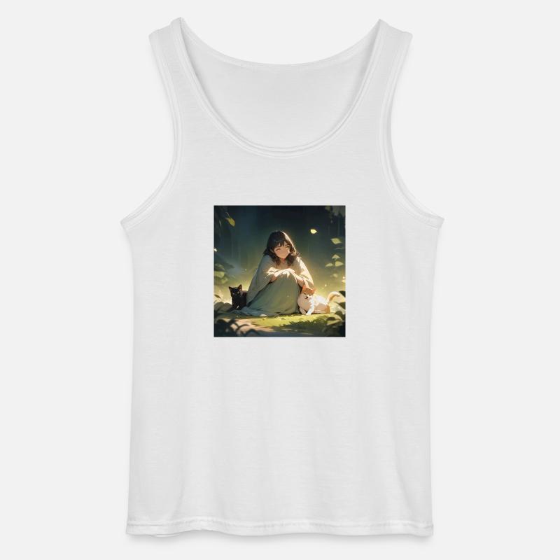 Mädchen mit Hund und Katze - Gildan Männer Tank Top - Weiß