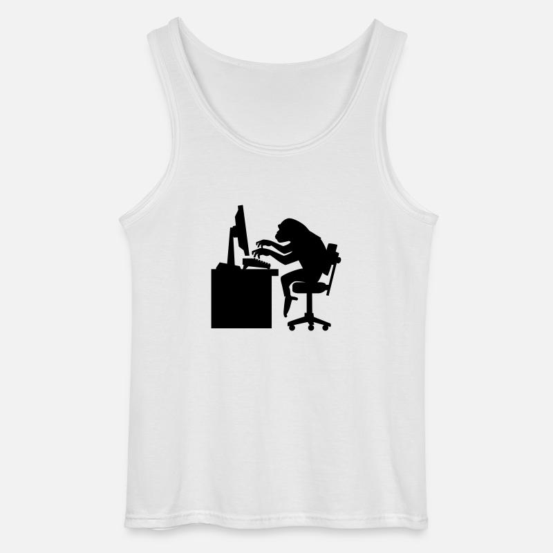 Monkey on Computer - Gildan Men’s Tank Top - white