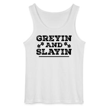 Greyin And Slayin - Funny Workout Gym - Débardeur Gildan Homme - blanc - Devant - AI Model Male 185 dark (185cm)