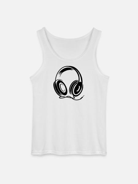 a headphone with cable - Gildan Men’s Tank Top - white
