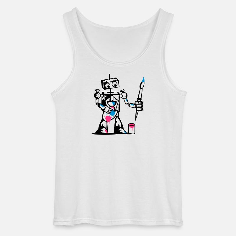 Roboter mit einem Pinsel - Gildan Männer Tank Top - Weiß