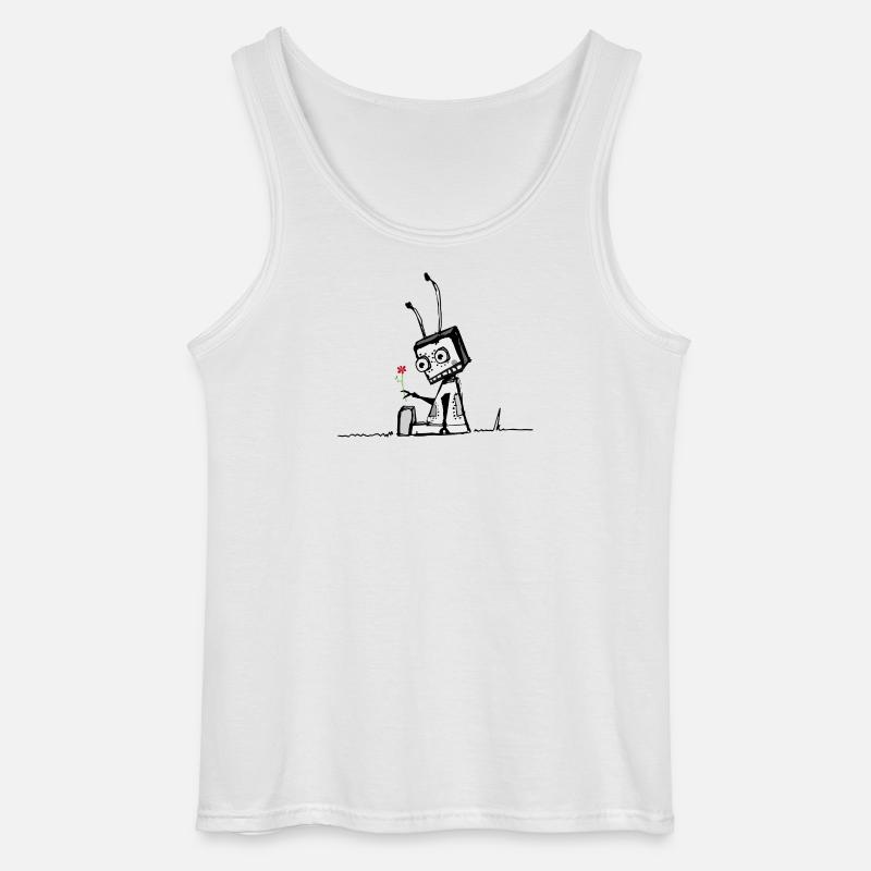 Roboter mit einer Blume - Gildan Männer Tank Top - Weiß