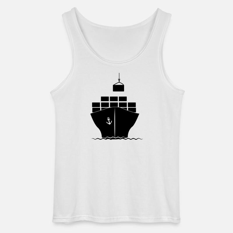 Sea container boat with crane loading - Gildan Men’s Tank Top - white