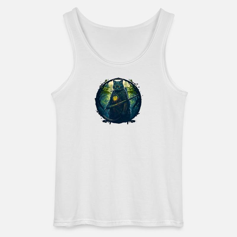 Katze als Samurai in Wald - Gildan Männer Tank Top - Weiß