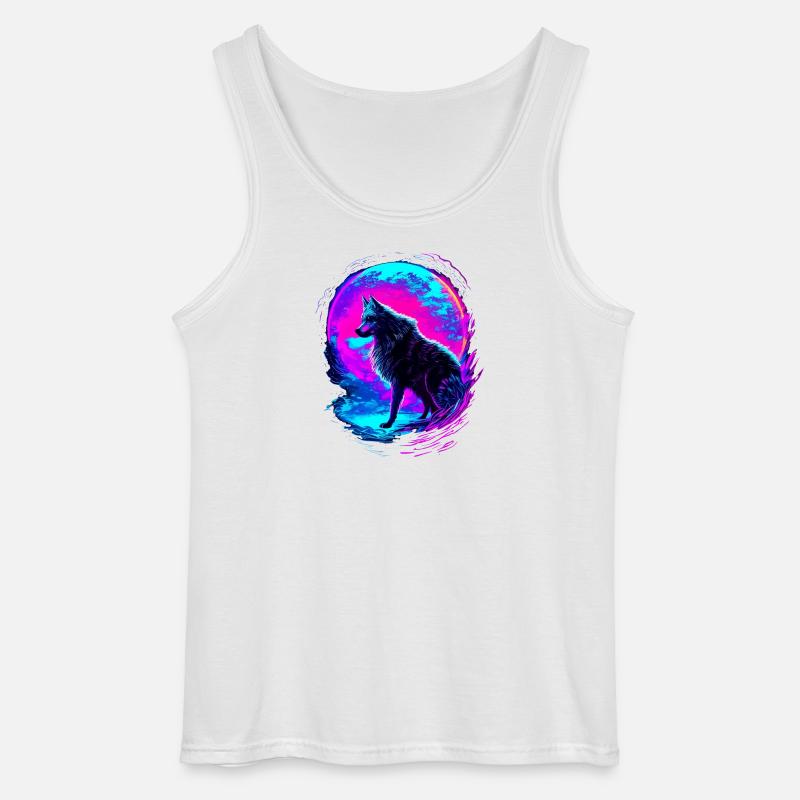 Wolf Neon Moon Synthwave - Gildan Männer Tank Top - Weiß