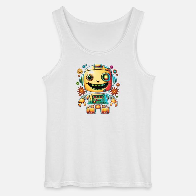 Neon Roboter Pop Getriebe - Gildan Männer Tank Top - Weiß
