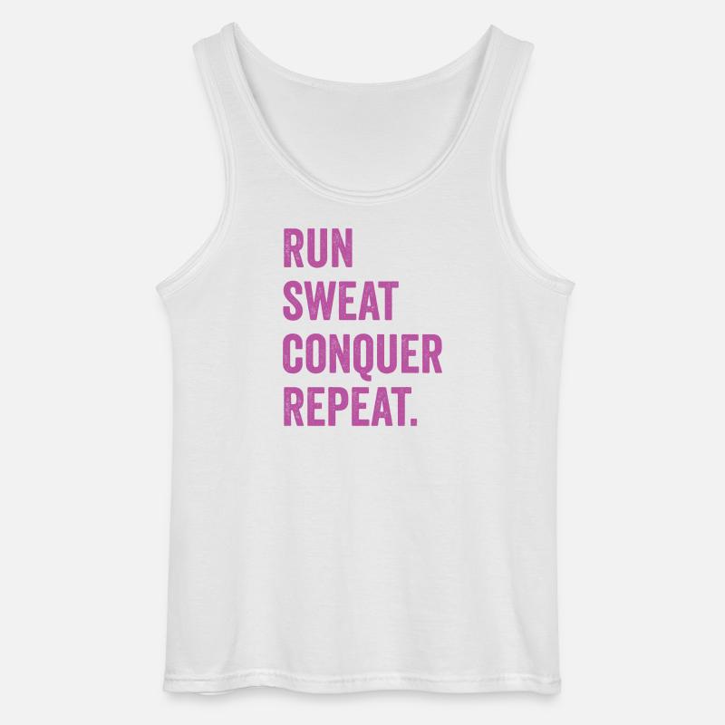 Run. Sweat. Conquer. Repeat. - Gildan Men’s Tank Top - white