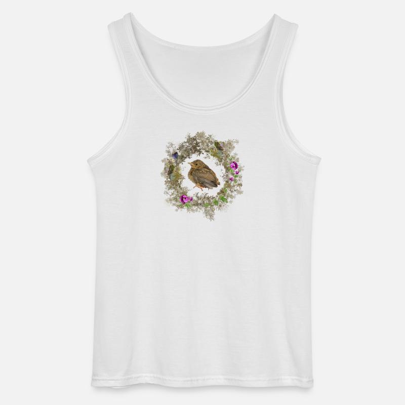 Rotkehlchen mit zarten Blüten und Bläulingen - Gildan Männer Tank Top - Weiß