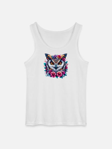 Eule mit Blumen geschmückt - Gildan Männer Tank Top - Weiß