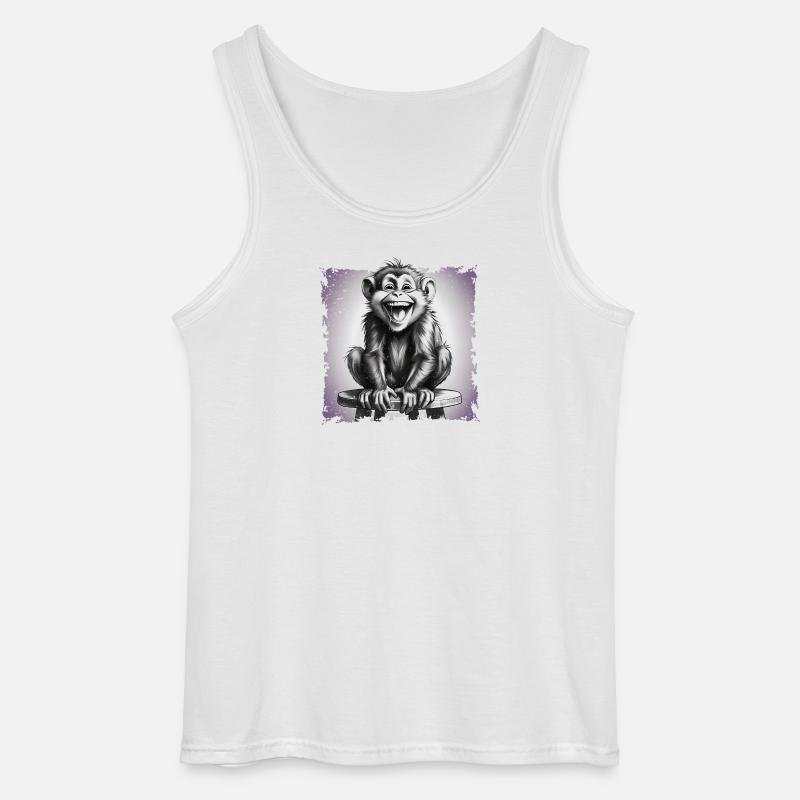 Affe lachend sitzt auf Hocker - Gildan Männer Tank Top - Weiß