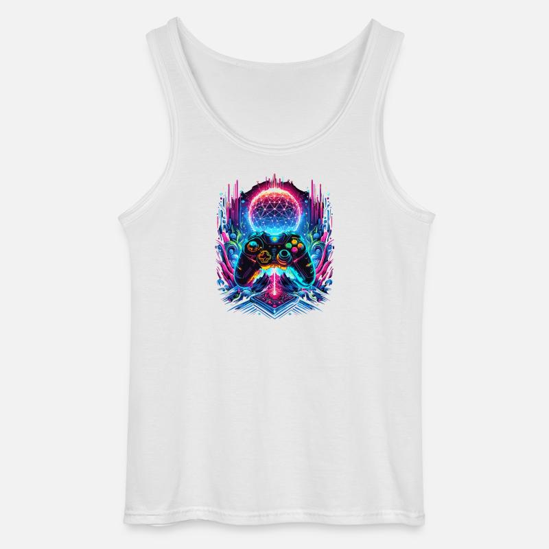 Synthwave Cyberpunk Gaming Controller - Gildan Men’s Tank Top - white