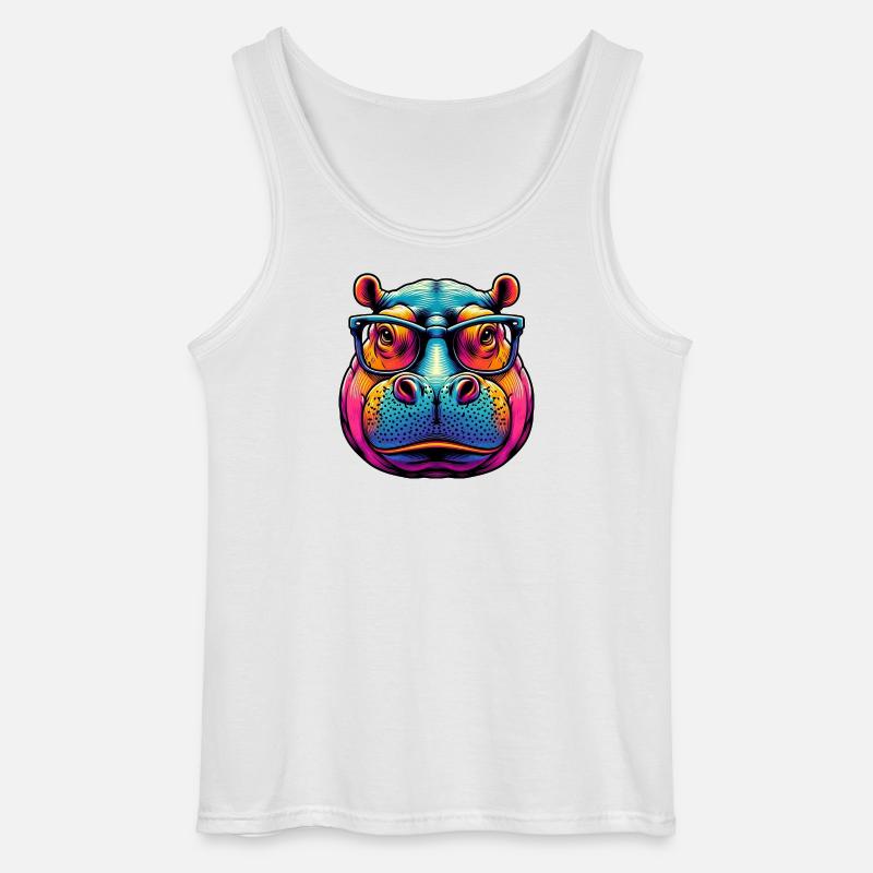 Nilpferd mit Brille - Gildan Männer Tank Top - Weiß