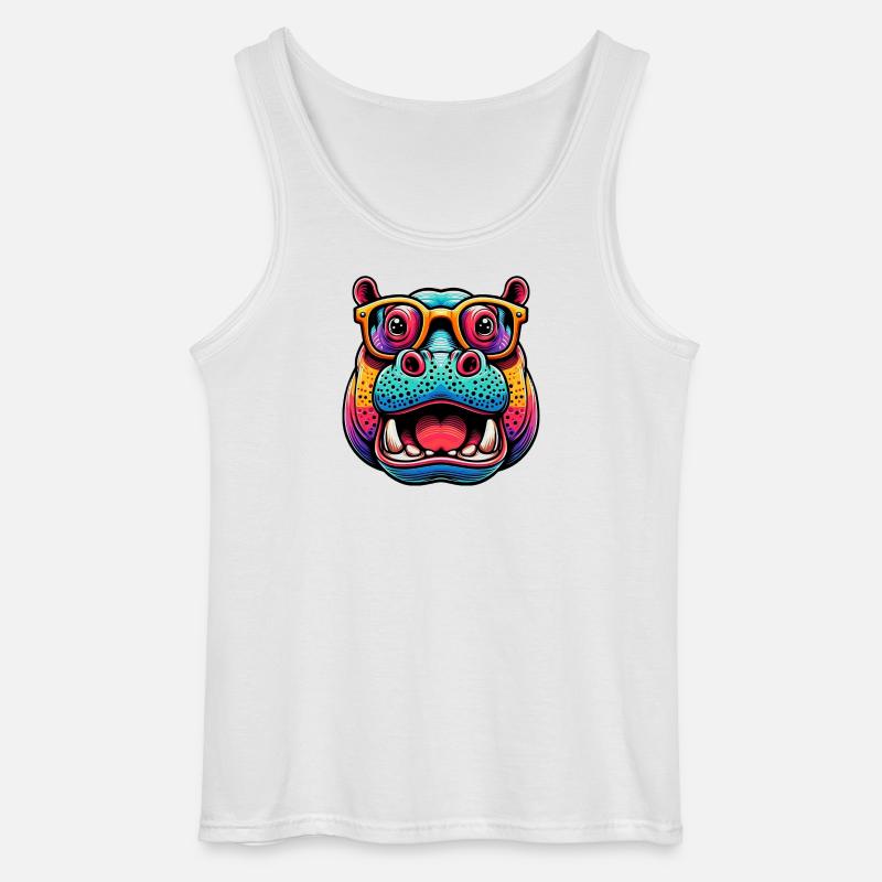Nilpferd mit Brille - Gildan Männer Tank Top - Weiß
