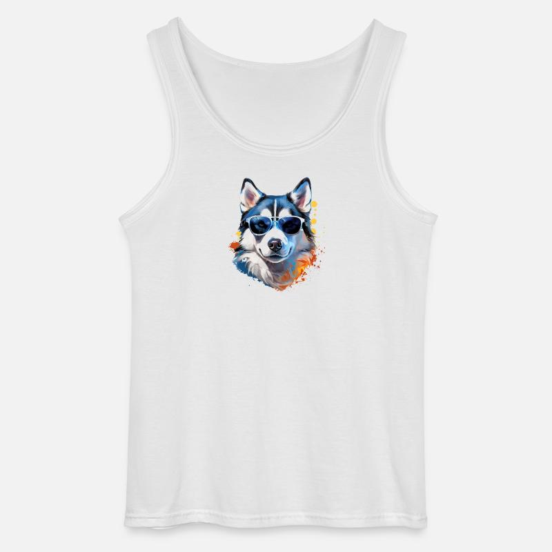 Husky mit Sonnenbrille - Gildan Männer Tank Top - Weiß