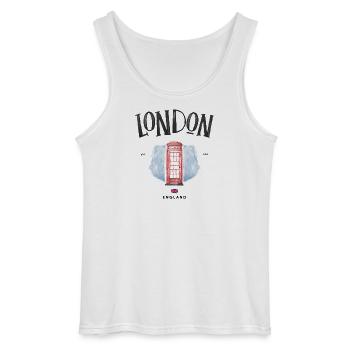 London Red Phone Booth Watercolor - Gildan Men’s Tank Top - white - Front - AI Model Male 185 dark (185cm)
