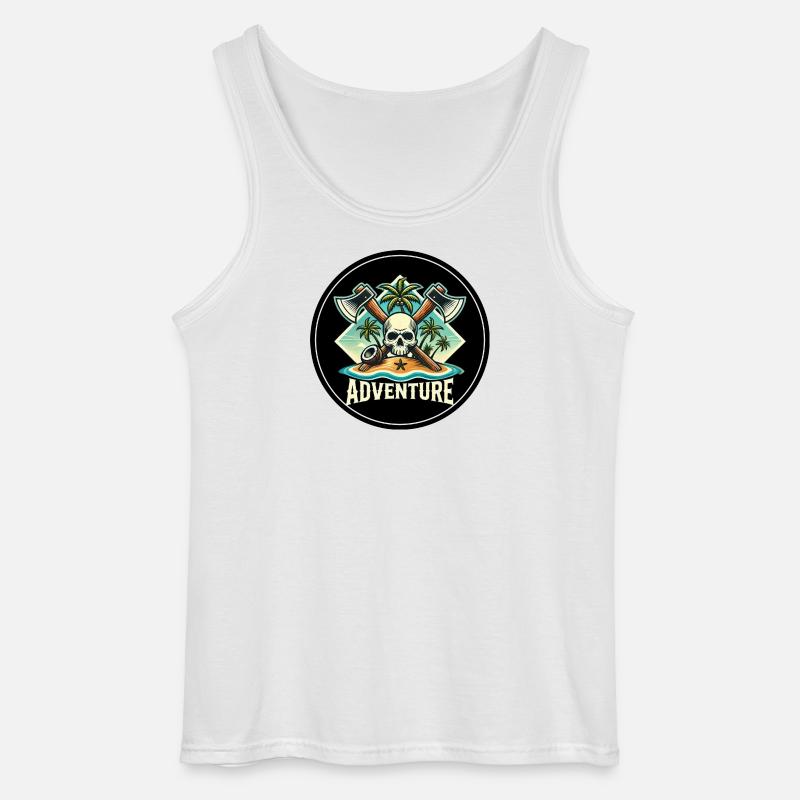 Abenteuer Skull Insel Patch - Gildan Männer Tank Top - Weiß